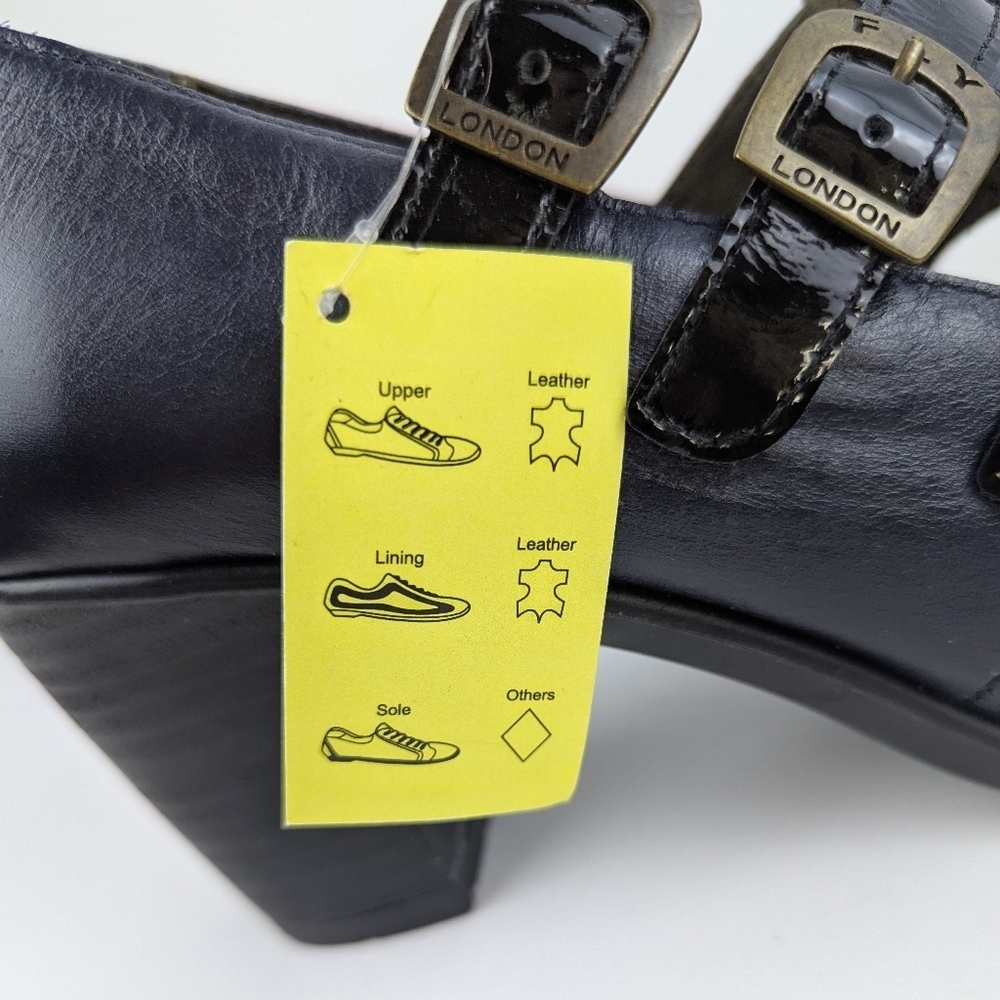FLY London Kacy Ankle Boot Leather Buckle Straps Navy Black EU41 US 10-10.5 NWT - Picture 14 of 16